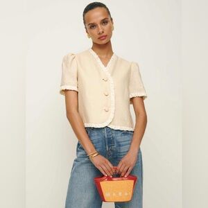 Reformation linen Bess top in sugar - size m